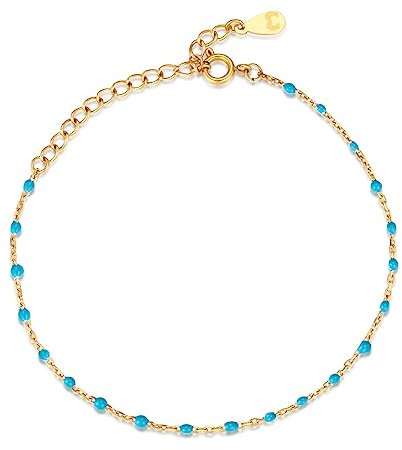 Bracelets de cheville pour femme de perles colorées. Chaîne de cheville en acier inoxydable plaqué or/argent élégante et raffinée. Bracelet de cheville femme. Bijoux pour femme. (Plaqué or)