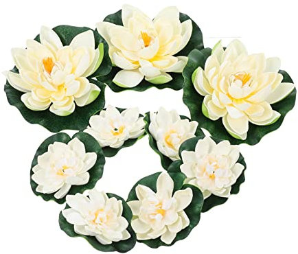 HOMSFOU 9stücke Künstliche Lilien Weiß Lotusblume Garten Dekoration Blumen Teich Pflanzen Ornament Wohndekoration Seerose Blume