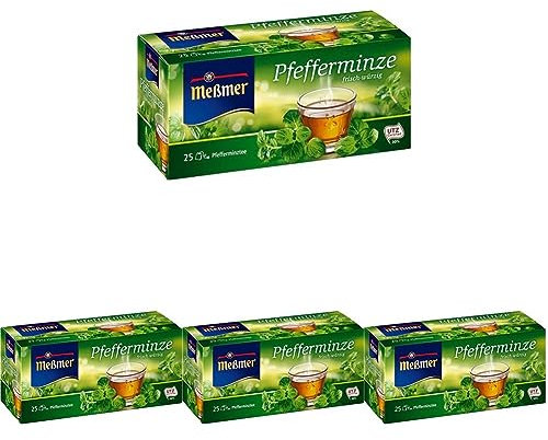 Meßmer Pfefferminze | 25 Teebeutel | Vegan | Glutenfrei | Laktosefrei (Packung mit 4)