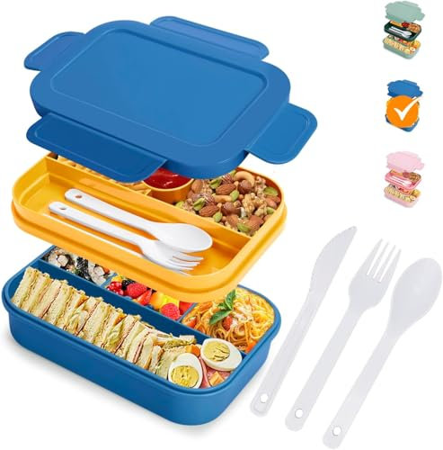 SGAONSN Lunch Box for Adults, 2000 ml Children's Lunch Box with Compartments, Leak-Proof Bento Boxes for Nursery & School, Lunch Box for Picnic, Work, Travel (Blue)