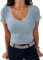 TrendiMax Womens Short Sleeve V Neck Tee Shirts Fitted Casual Summer Tunic Tops for Women Blue
