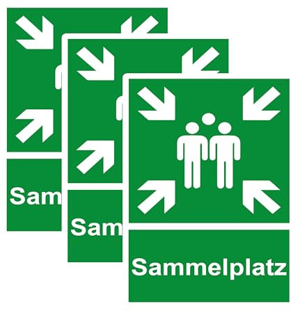 SL group - 3 Schilder Sammelplatz 20 x 30 cm aus stabiler PVC Kunststoff-Platte - Hinweisschild für eine Sammelstelle für Innen- & Außenbereich - Hinweistafel für Brandschutz-Sammelpunkt