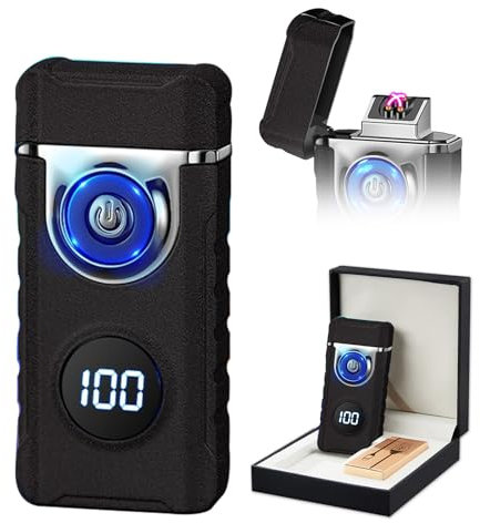 SKRFIRE Plasma Rechargeable Electric Lighter for Candle - Arc Type C Electronic Torch, Windproof Portable Metal With LED Power Display for Camping, Hiking, BBQ (Matte Black)