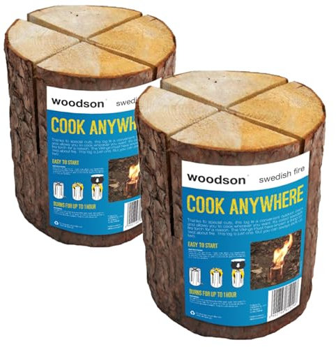 Woodson 2x Swedish Torch Fire Campsite Garden Candle Firelog 19cm Outdoor Cooking Heating SET