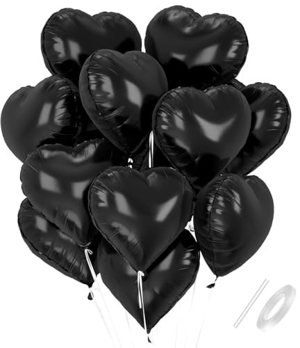 Herz Folienballons, 18 Zoll Herzluftballons Schwarz, Herz Luftballon Helium, Herzballons Schwarz Herzform Folienluftballon, Herzluftballons Hochzeit Valentinstag Babypartys Geburtstagsdeko