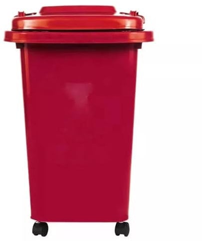 DUAS Recycling Wheelie Bin Dustbin Plastic Rubbish Waste Trash Bin for Kitchen Home and Office – 30L & 50L Sizes, Green and Red (Red, 50L)