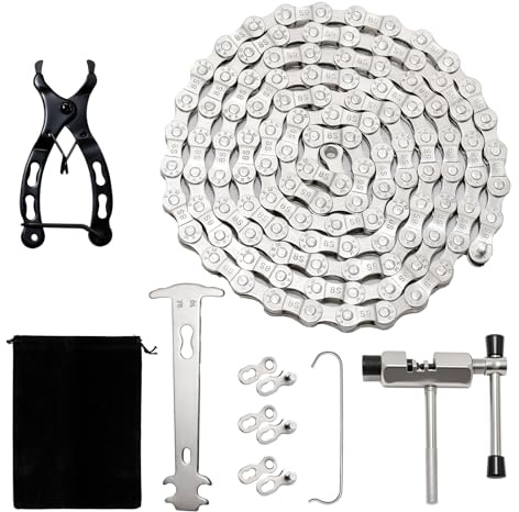 VINEST Bicycle Chains, 6/7/8 Speed Bicycle Chain, Stainless Chain Bike, Bicycle Chain Tool Set with Pair of Chain Lock, Chain Lock Pliers Chain Breaker & for Mountain Bike (1/2 x 3/32 in 116 Links)