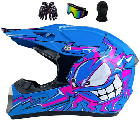 Downhill Motorradhelm Kinder, Jugendliche Motocross Helm Fullface MTB Integralhelm Herren Damen Motorrad Crosshelm, Ideal für Dirtbiken und Offroad-Aktivitäten, Mit Handschuhe Brille