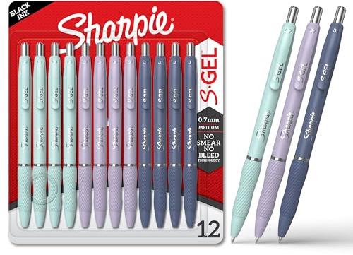Sharpie S-Gel, Gel Pens, Medium Point (0.7mm), Assorted Fashion Barrels, Black Ink, 12 Count - Office, Teacher, School Supplies