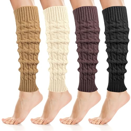 DUTIFUL 4 Paar Stulpen Damen Leg Warmers Crochet Stricken Beinstulpen Damen Winter Beinwärmer Warm Bequem Legwarmers Langer Wadenwärmer für Jeden Tag Tanzen Sport Gym Bergtouren