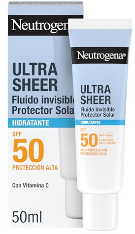 Neutrogena Ultra Sheer Solar Invisible Moisturizing Fluid SPF50 (50 ml), Gesichts-Sonnenschutz 50 Breitspektrum, leichte und hypoallergene Gesichtscreme, wasserdichte Sonnencreme