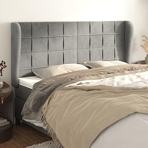 LoogCape Kopfteil mit Ohren, Hellgrau, 183x23x118/128 cm, Samt, Höhenverstellbar, Bett Kopfteil für Schlafzimmer