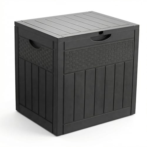 VOUNOT® Gartenbox Wasserdicht Outdoor 126L, Aufbewahrungsbox Garten mit Griffmulden & Verschlussvorrichtung, Auflagenbox Kissenbox für Balkon Terrasse, 56 x 43 x 53 cm, Rattan-Optik Schwarz