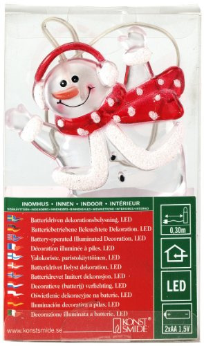 Konstsmide LED Acryl Schneemann, 1 blaue Diode, batteriebetrieben, blau/transparentes Kabel, 2 x AA 1.5V (exkl.) - 1277-403