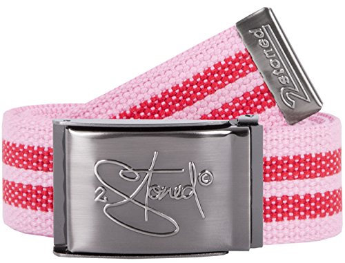 2Stoned Stoffgürtel Canvas Belt Rosa-Rot, Matte Schnalle Geprägt, 4 cm breit für Damen und Mädchen
