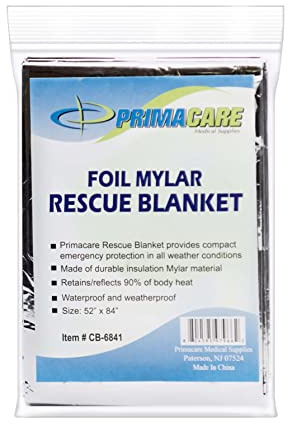 Primacare CB-6841 Emergency Foil Mylar Thermal Blanket, 84 Length x 52 Width