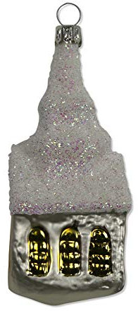 Lauschaer Glas Christbaumschmuck Kirche weiß matt Christbaumschmuck mundgeblasen,handdekoriert