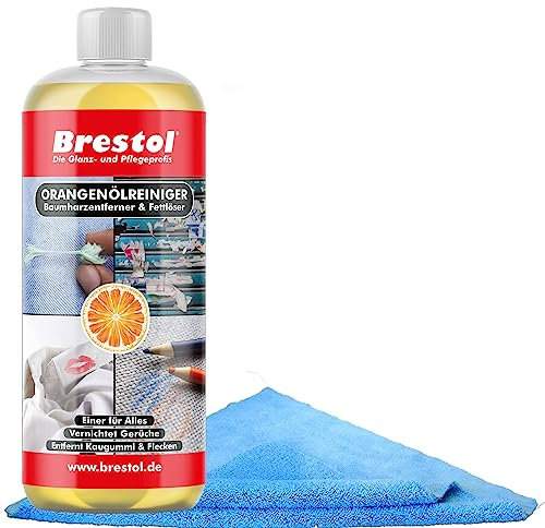 Brestol ORANGENREINIGER Set1 (1000 ml + Zubehör) - Universalreiniger Fett Öl Kaugummi Baumharz-Entferner Geruchsneutralisierer Orangenölreiniger