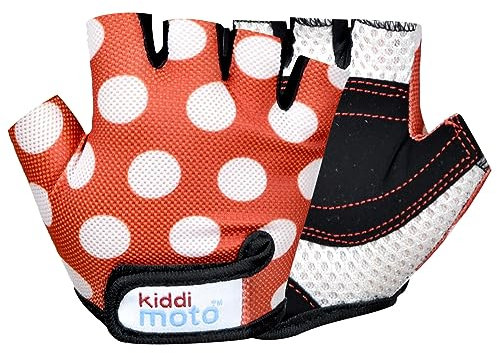 KIDDIMOTO Kinder Fahrradhandschuhe Fingerlose für Jungen und Mädchen/Fahrrad Handschuhe/Bike Kinder Handschuhe (Red Dotty, M (4-8y))