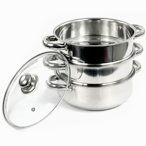 3Tier 22cm Induction Hob Steamer Multi Veg Cooker Stainless Steel Pot Pan Set with Lid