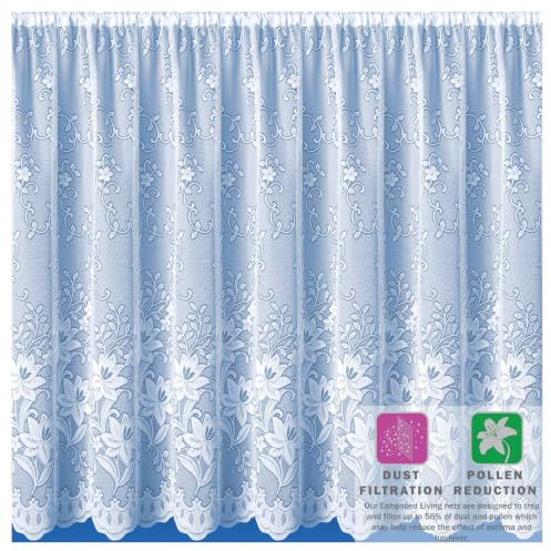 Maple Textiles Luxury Brilliant White Meghan Floral Net Curtain Sold by the Metre (36 - 91cm) Drop