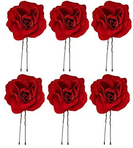 6 stücke Hochzeit Hochsteckfrisur Haarnadeln Rote Rose Haar Klebt Uförmige Haar Essstäbchen für Braut Brautjungfer
