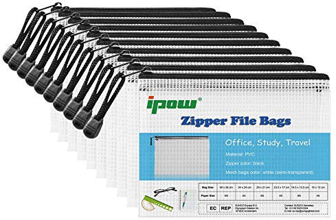 ipow 10 Pcs A6 Buste Portadocumenti Formato, in rete nera, 16 x 12 cm, con Cerniera Rinforzata, con Cerniera, per Scuola, Ufficio, Documenti, Archiviazione, Cosmetici, Accessori da Viaggio