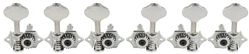 Wilkinson 3R3L Vintage Tuners Offen Mechaniken Set für Akustikgitarre/Westerngitarre, Chrom mit Butterbohnenknopf