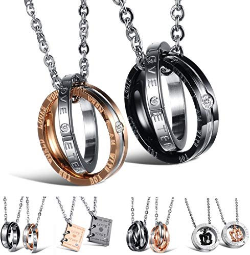 Kim Johanson Edelstahl Pärchen Halsketten *Verschiedene Motive & Farben* in Roségold, Gold & Silber Freundschaftskette, Geschenk, Glücksbringer, Schmuck, Kette inkl. Schmuckbeutel (Eternal Love)