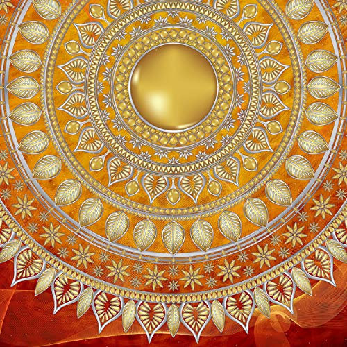 Forwall Fototapete Vlies Tapete Wanddeko Mandala Orient - Gold Gelb Rot Moderne Wanddekoration Wandtapete Vliestapete 10120VEM 104cm x 70,5cm Schlafzimmer Wohnzimmer