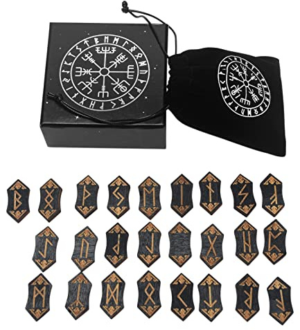 ZDYS Tarotkarten Nordic Rune Holz Set Meditation Weissagung Rune Holz Kartenset mit Aufbewahrungstasche für Anfänger