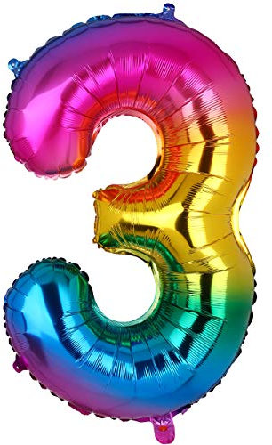 100CM Riesen Regenbogen Zahl 3 Folien Luftballons Number Mylar Helium Zahlenballon Hochzeit Geschenk-Deko Einhorn Geburtstag Party Dekoration für Mädchen Junge