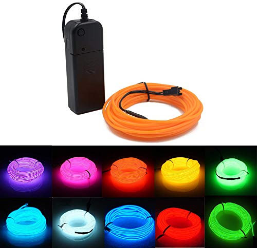 Kmruazre El Draht, Drahtlicht, Neonschnur mit Elektrolumineszenzlicht, Verwendet für Partys, Halloween, Innen- und Außendekorationslichter (5m/16ft,Gelb)