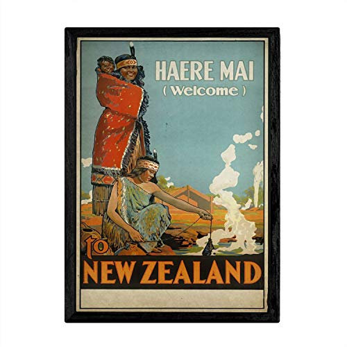 Nacnic Vintage Poster Neuseeland. Blätter für Interieur mit klassischen und antiken Werbebildern zu dekorieren. Gemälde Retro-Dekor. A3