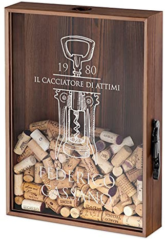 Maverton Raccogli Tappi di Sughero o Birra - con Stampa Personalizzata - in Legno - cavatappi per Vino e Birra con Un coltellino - Scatola Porta Tappi - Regalo Uomo - apribottiglie