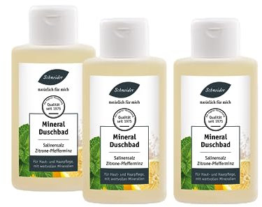 Saunabedarf Schneider - Duschbad-Set, Salinensalz-Mineral-Duschbad Sandelholz und Citrus, Dusch- und Badeschaum Rosenblüte, 3x 250ml
