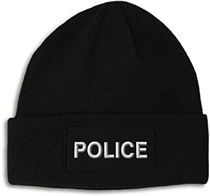 Patch Beanie für Männer & Frauen Polizei Block Stil Job Wintermützen Skull Cap Hüte, Schwarz, Einheitsgröße