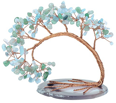 KYEYGWO Mehrfarbig Heilung Edelstein Baum mit Achat Scheiben Base, Kristall Geldbaum Feng Shui Bonsai Baum Figuren Ornament, Kristallbaum Haus Decor für Glück und Gesundheit, 11,4-13,2 cm Hoch