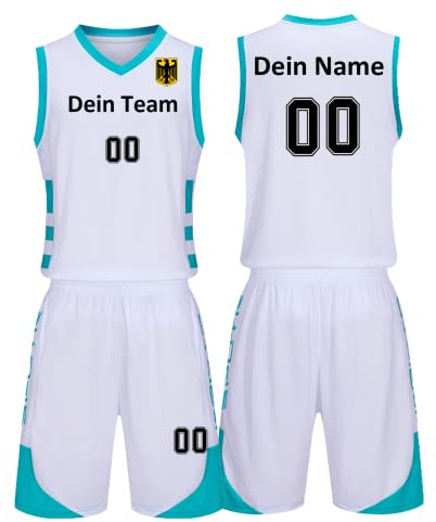 Benutzerdefiniert Basketball Trikots Kinder Herren mit Namen Nummber Logo Basketball Jersey Shirt und Shorts (Weiß)