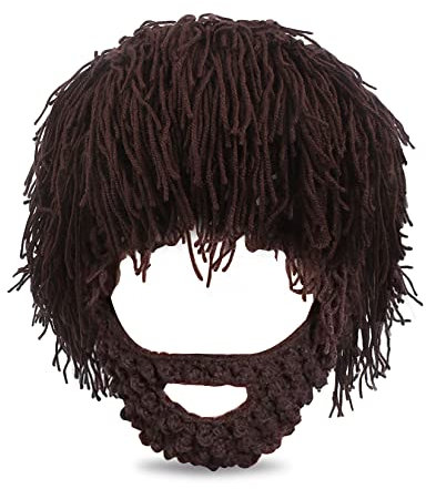 GothicBride Warme Mütze Winter Lustige Mütze mit Bart Cosplay Party für Männer Frauen Kind(Braun)