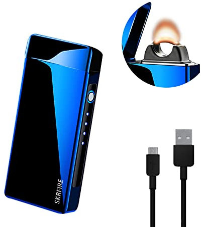 SKRFIRE Electric Windproof Plasma Arc Lighter - Rechargeable USB With Battery Indicator (Blue)