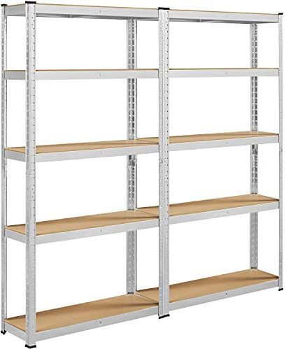 Yaheetech Lagerregal Schwerlastregal mit verstellbaren MDF-Böden, Organizer Regale für Garage, Wohnzimmer, Küche, Kellerraum 180x30x180cm/silbern
