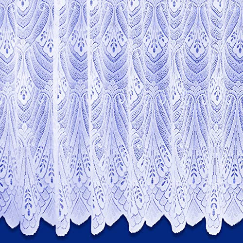 Milan White Net Curtain Art Deco Heavy Quality All Over Design - Sold by the Metre (Drop: 137cm (54))