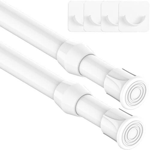 2 Stücks Teleskopstange zum Klemmen, Klemmstange für Gardinen, Spannstange ohne Bohren, Ausziehbar Vorhangstange für Schrank Küche Schrank - Weiß,70-120CM(Durchmesser 13mm)