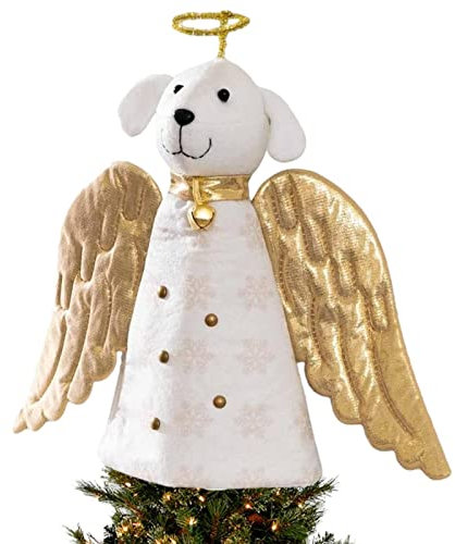 Aferzov Weihnachtsbaumspitze - Stoff-Baumspitze Goldene Engels-Hundeform,Tierische Baumkrone für Weihnachtsbaumschmuck, Partyzubehör, Heimdekoration