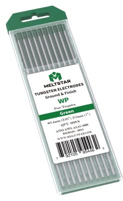 MELTSTAR Électrode TIG en tungstène pur à 99,5% WP vert (2,4 mm x 175 mm) - lot de 10 pièces - Pour soudage TIG AC aluminium
