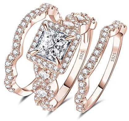 JewelryPalace Infinity 2.9ct Zirkonia Halo Ring Damen, Verlobungsring Silber 925 Unendlichkeit Frauen, Hochzeitsring Trauring Simulierter Diamant Vorsteckring Set Band Schmuck Rosegold 51