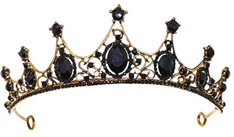 Barock Braut Hochzeitskrone,Diadem Tiara Krone Mädchen Strass Tiara Stirnband Hochzeit Kopfschmuck Kristall Kopfbedeckung Hochzeits Haarschmuck für Damen und Mädchen Geburtstag Party,Schwarz