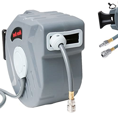 Izrielar 20+2m Druckluftschlauch Aufroller Automatisch, Schlauchaufroller mit 1/4'' Anschluss, Automatisches Aufrollen 180° Schenkbar, Druckluftschlauch-trommel für Wandmontage, (ZA4991-M-1z)