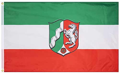 MUWO Flagge 16 deutsche Bundesländer + Mallorca 90 x 150 cm, doppelseitige Gartenflagge, wetterbeständige Fanflagge, Polyester Länderflagge Deutschland, mit Metallösen. (Nordrhein-Westfalen)